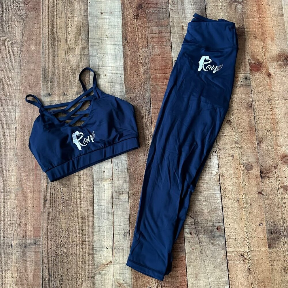 Raw Womens Navy Blue Activewear Set Sports Bra & Leggings